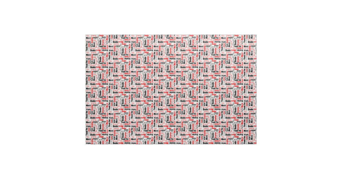 Red and Black Thank You Word Cloud Fabric | Zazzle