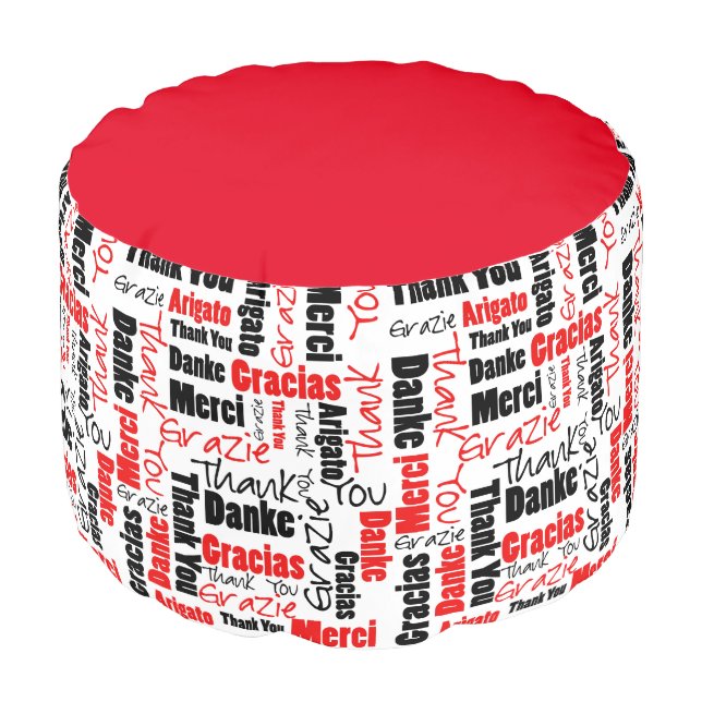 Red and Black Thank You Word Cloud Pouf (Angled Front)