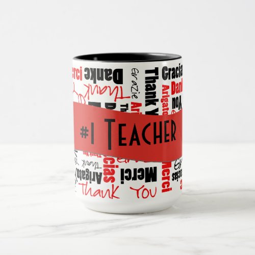 Red and Black Thank You Word Cloud Template Mug