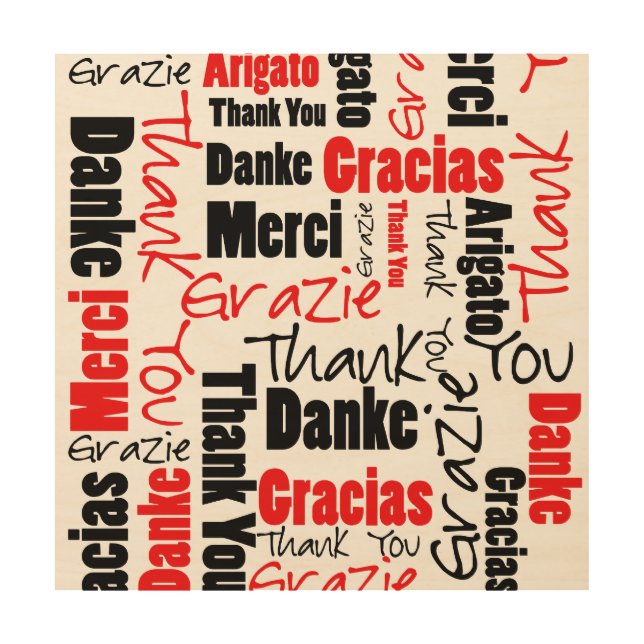 Red and Black Thank You Word Cloud Wood Wall Decor (Front)