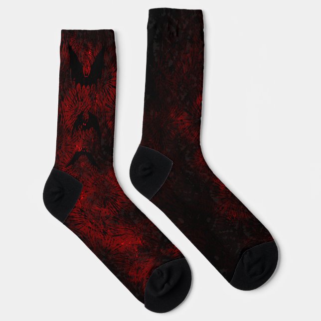 Red and Black Tie Dye Bat Sustainable Socks (Right)