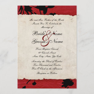 Red and Black Torn Paper Wedding Invitation