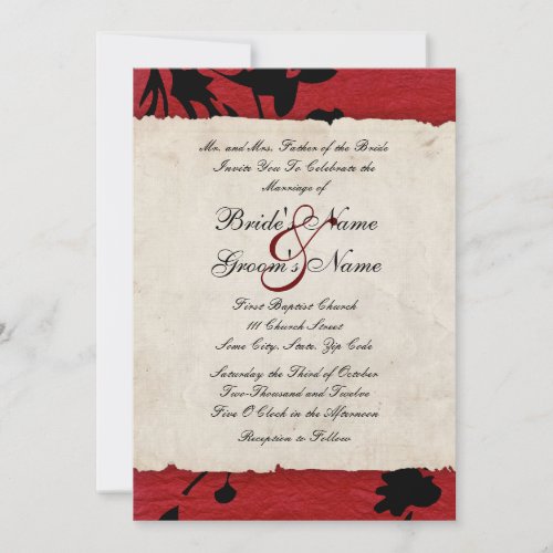Red and Black Torn Paper Wedding Invitation