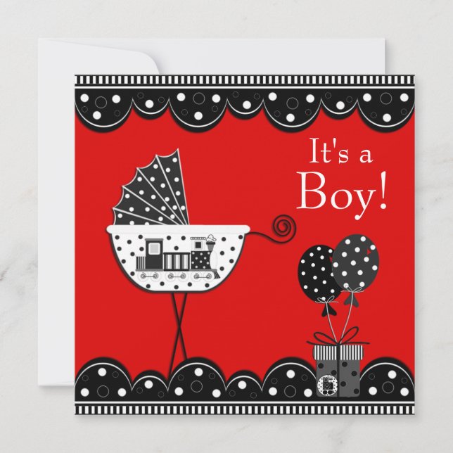 Red and Black Train Baby Boy Shower Invitation (Front)