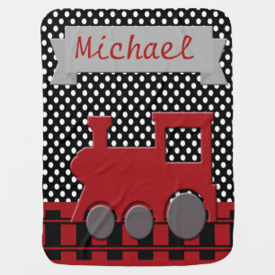 Red and Black Train Railroad Monogram Baby Boy Blanket
