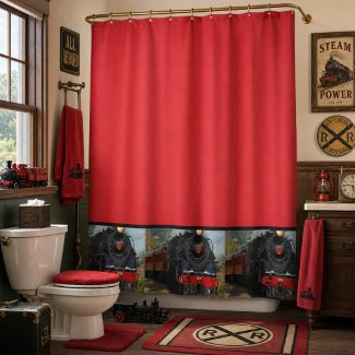 Red and Black Train / Railroad Shower Curtian