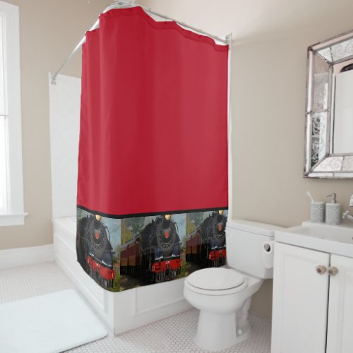 Red and Black Train  Railroad Shower Curtian Shower Curtain