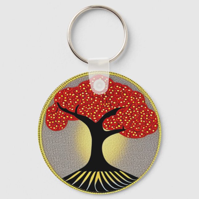 Red and Black Tree of Life Keychain (Front)