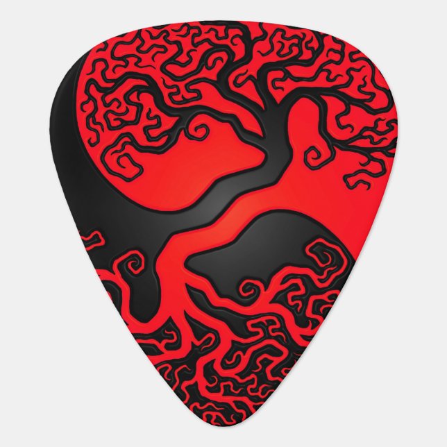 Red and Black Tree of Life Yin Yang Guitar Pick (Front)