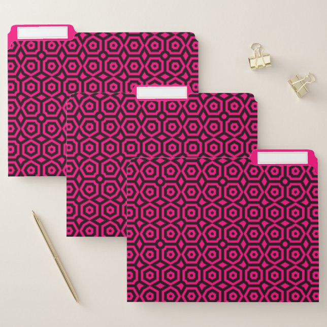 Red and black trendy geometric art deco pattern  file folder (Set)