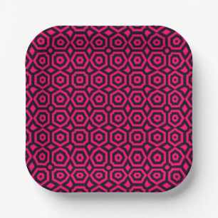 Red and black trendy geometric art deco pattern paper plates