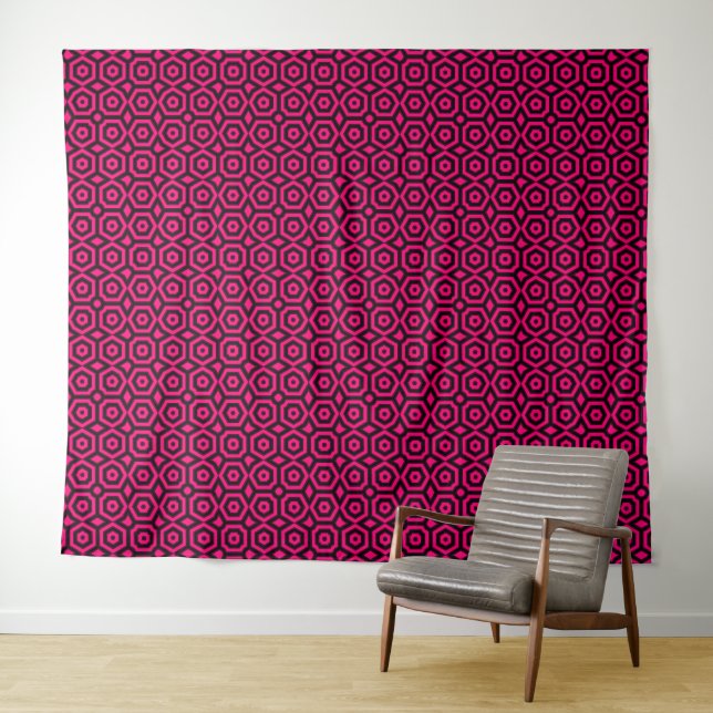 Red and black trendy geometric art deco pattern  tapestry (In Situ (Horizontal))