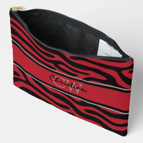 Red and Black Tribal Pattern Monogram Accessory Pouch