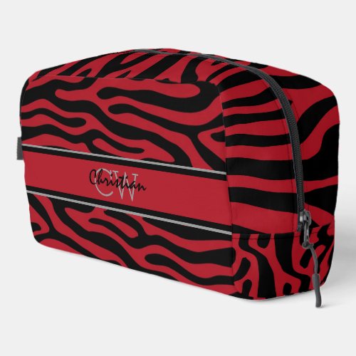 Red and Black Tribal Pattern Monogram Dopp Kit