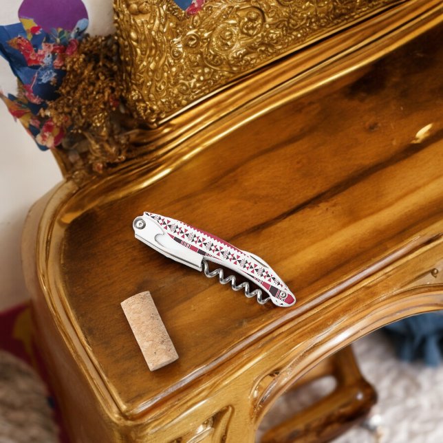 Red and Black Tribal Pattern Waiter's Corkscrew (Corkscrew Bottle Opener)