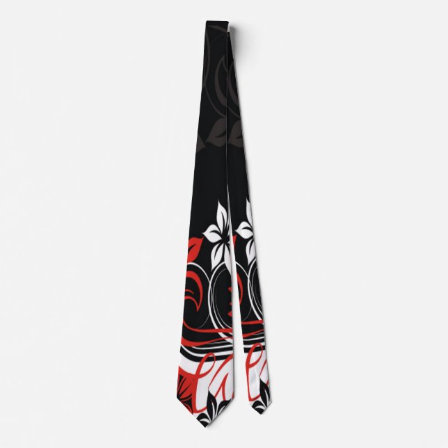 Red and Black Tribal Print Neck Tie (Front)