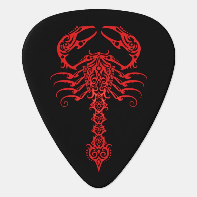 Red and Black Tribal Scorpion Guitar Pick (Front)