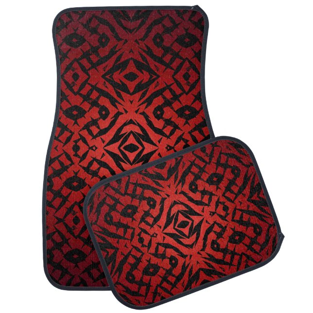 Red and black tribal shapes pattern car floor mat (Set)