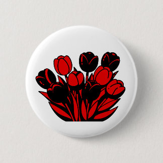 Red and Black Tulip Bouquet Button
