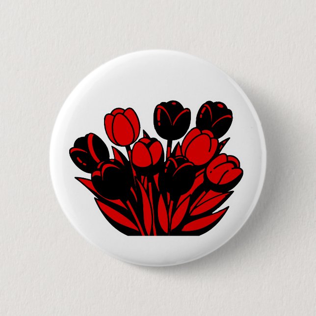 Red and Black Tulip Bouquet Button (Front)