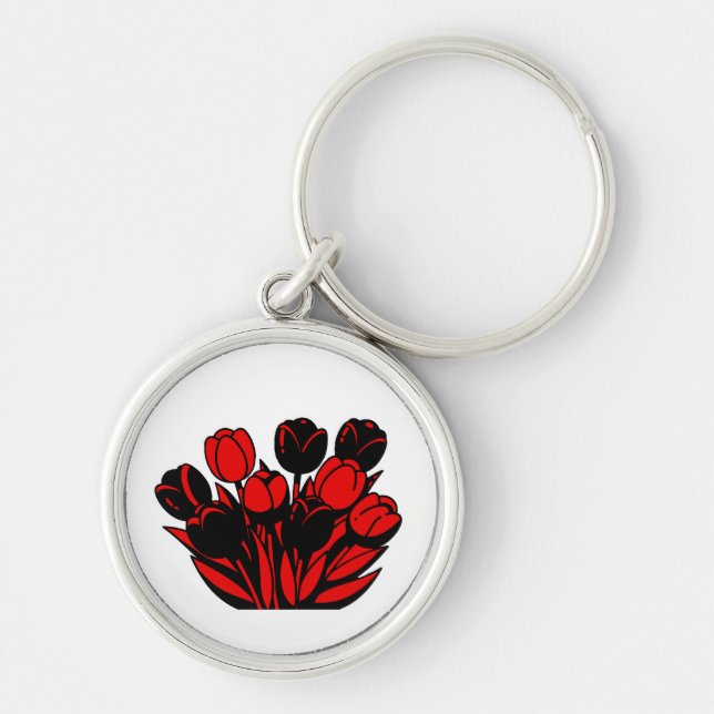 Red and Black Tulip Bouquet Keychain (Front)