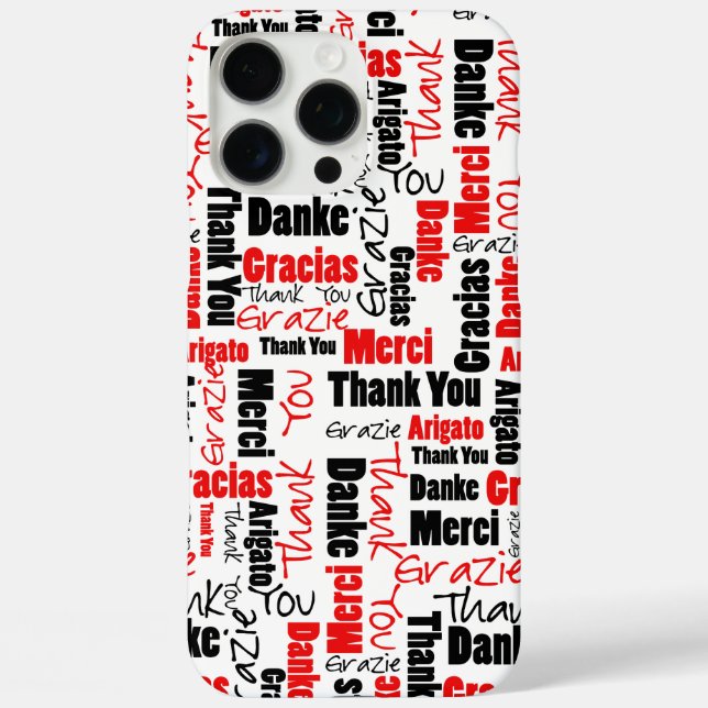 Red and Black Typography Multilingual Thank You Case-Mate iPhone Case (Back)