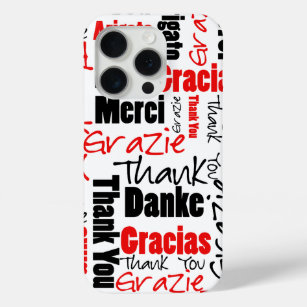 Red and Black Typography Multilingual Thank You iPhone 15 Pro Case