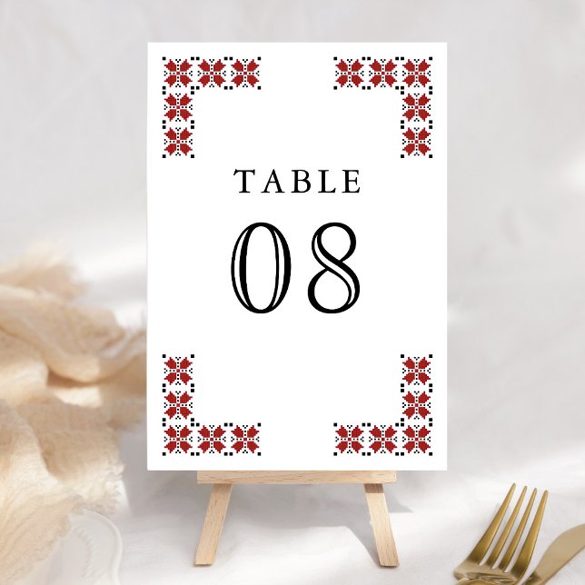 Red and Black Ukrainian Embroidery Wedding Table Number (Creator Uploaded)