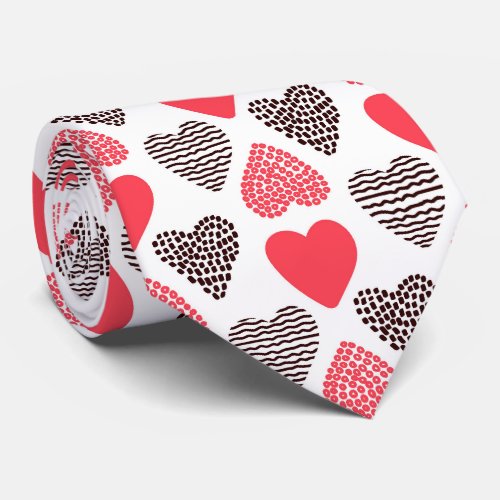 Red and Black Valentines hearts Pattern Neck Tie