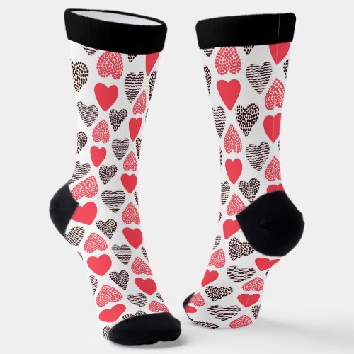 Red and black Valentines hearts pattern Socks