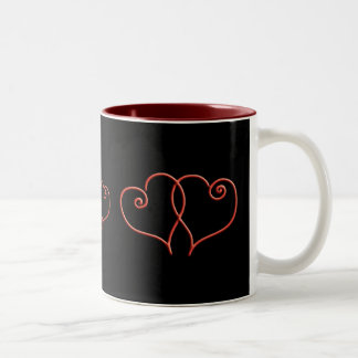 Red and Black Valentines Swirl Hearts Two-Tone Coffee Mug