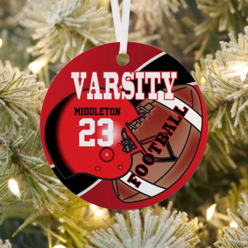 Red and Black Varsity Football 2 Metal Ornament