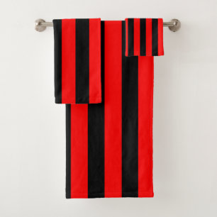 Red and Black Vertical Stripes Bath Towel Set
