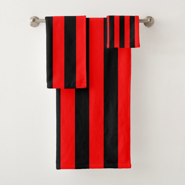 Red and Black Vertical Stripes Bath Towel Set (Insitu)