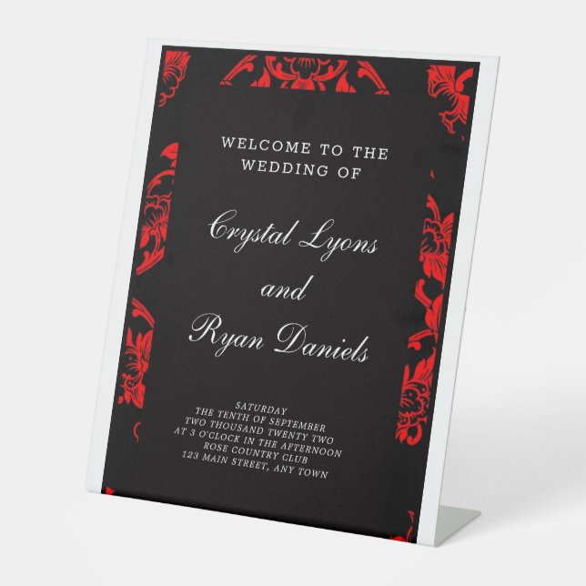 Red and Black Victorian Wedding Sign (Variation 1) (Front)