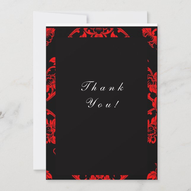 Red and Black Victorian Wedding Thank You Note (Front)