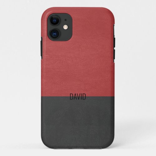 Red and black vintage faux leather iPhone 11 case