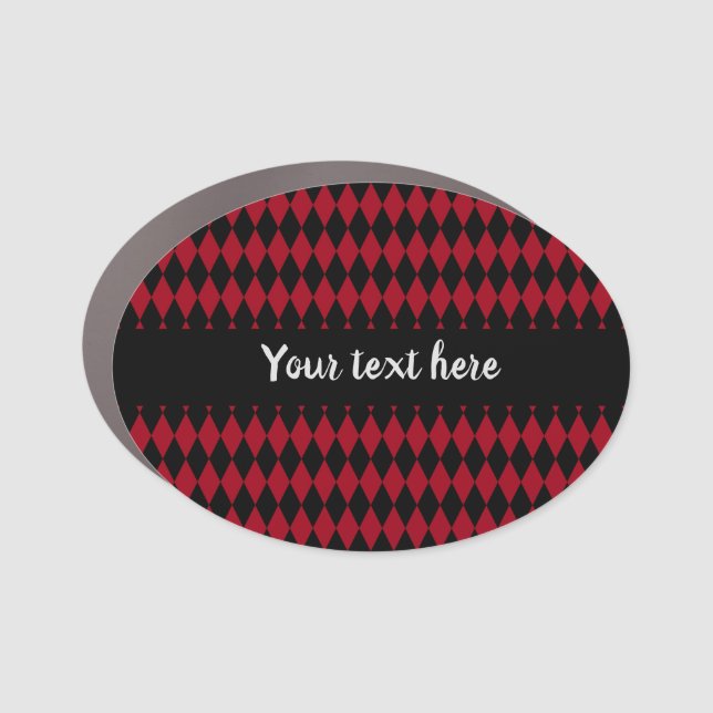 Red and Black Vintage Harlequin Car Magnet (Front)
