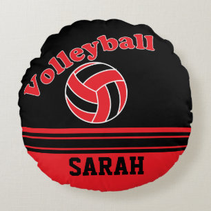 Red and Black Volleyball Round Pillow