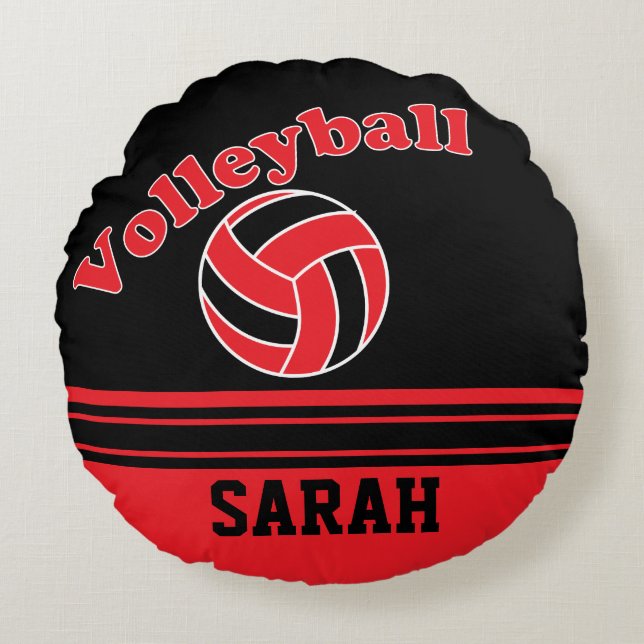 Red and Black Volleyball Round Pillow (Front)