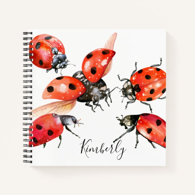 Red and Black Watercolor Ladybug  Notebook (Front)
