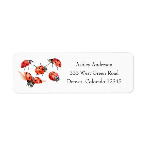 Red and Black Watercolor Ladybug Return Adres  Label
