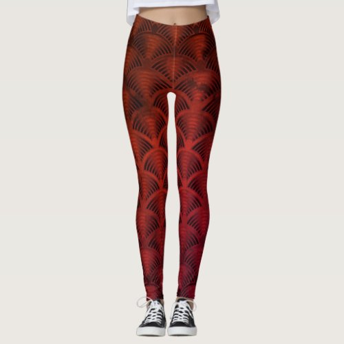 Red and Black Wave Pattern Leggings