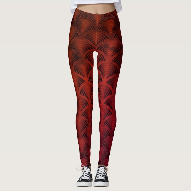 Red and Black Wave Pattern Leggings (Front)