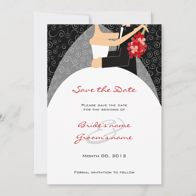 Red and Black Wedding Save the Date cards (Front)
