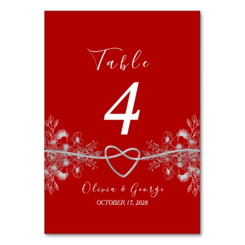 Red and Black Wedding Table Number