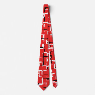Red and Black White Abstract Pattern Neck Tie