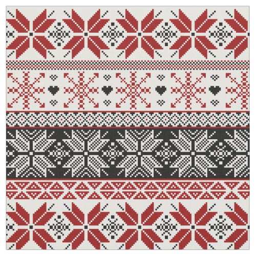 Red and Black Winter Fair Isle Pattern Fabric
