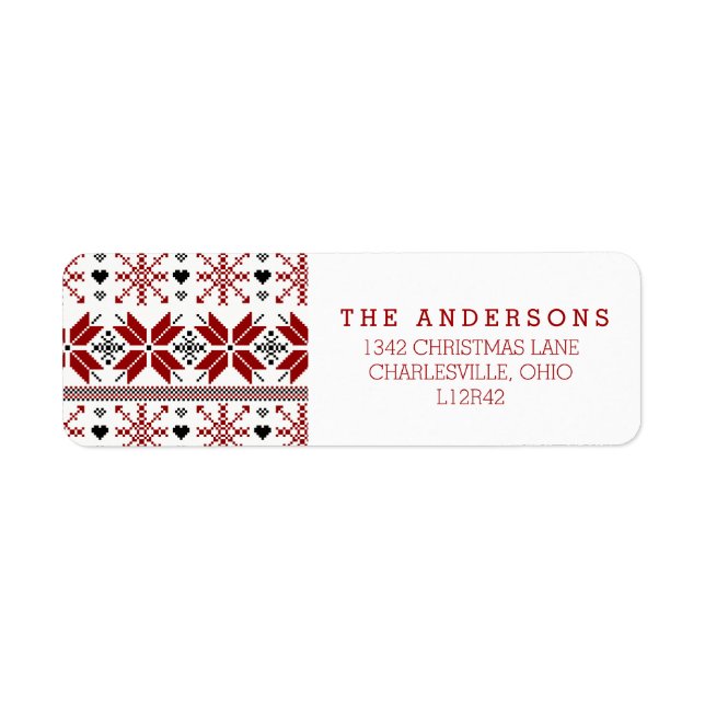 Red and Black Winter Fair Isle Pattern Label (Front)