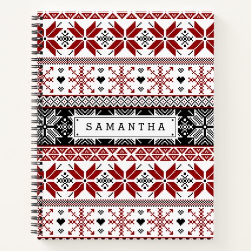 Red and Black Winter Fair Isle Pattern Notebook